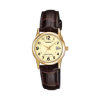 Reloj Casio LTP-V002GL-9B Dorado Cuero Marrón Water Resistant