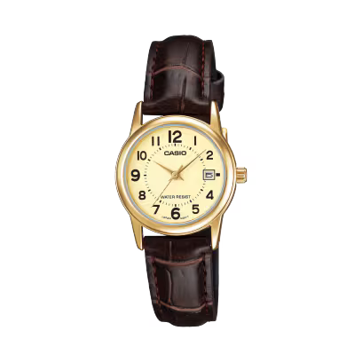 Reloj Casio LTP-V002GL-9B Dorado Cuero Marrón Water Resistant