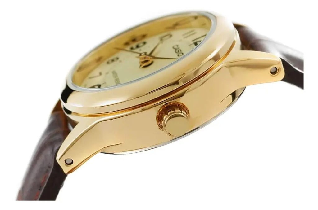 Reloj Casio LTP-V002GL-9B Dorado Cuero Marrón Water Resistant