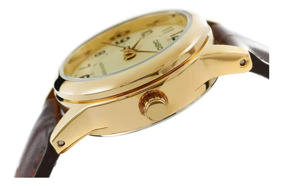 Reloj Casio LTP-V002GL-9B Dorado Cuero Marrón Water Resistant