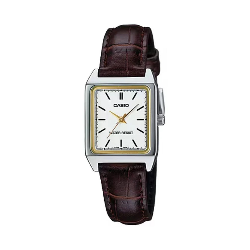Reloj Casio LTP-V007L-7E2 Correa de Cuero Negro Esfera Blanca Clásico Elegante
