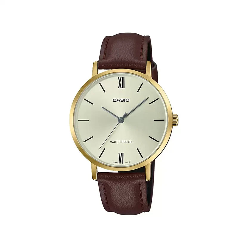 Reloj Casio LTP-VT01GL-9BUDF Dorado Cuero Cristal Mineral