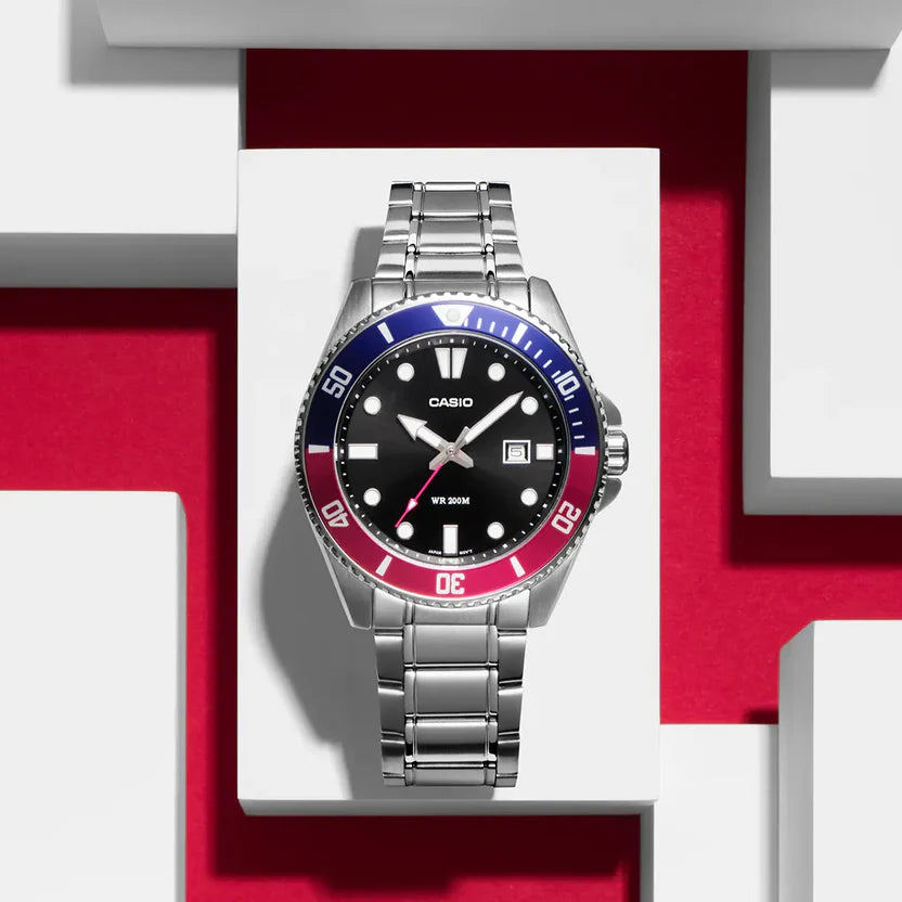 Reloj Casio MDV-107D-1A3VDF Duro Pepsi Acero Inoxidable 200M