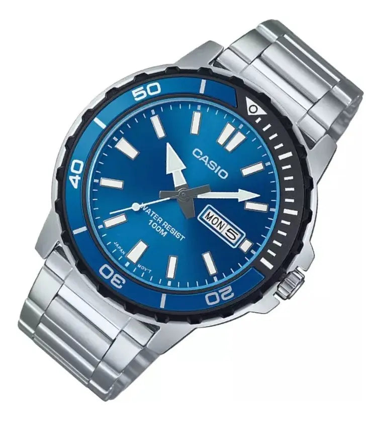 Reloj Casio MTD-125D-2A1 Acero Inoxidable Esfera Azul Diver 100M