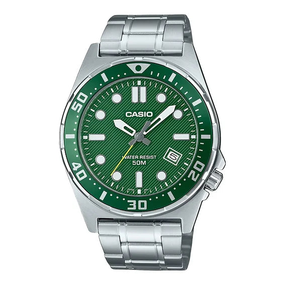 Reloj Casio MTD-135D-3AV Acero Inoxidable Esfera Verde Deportivo 100M