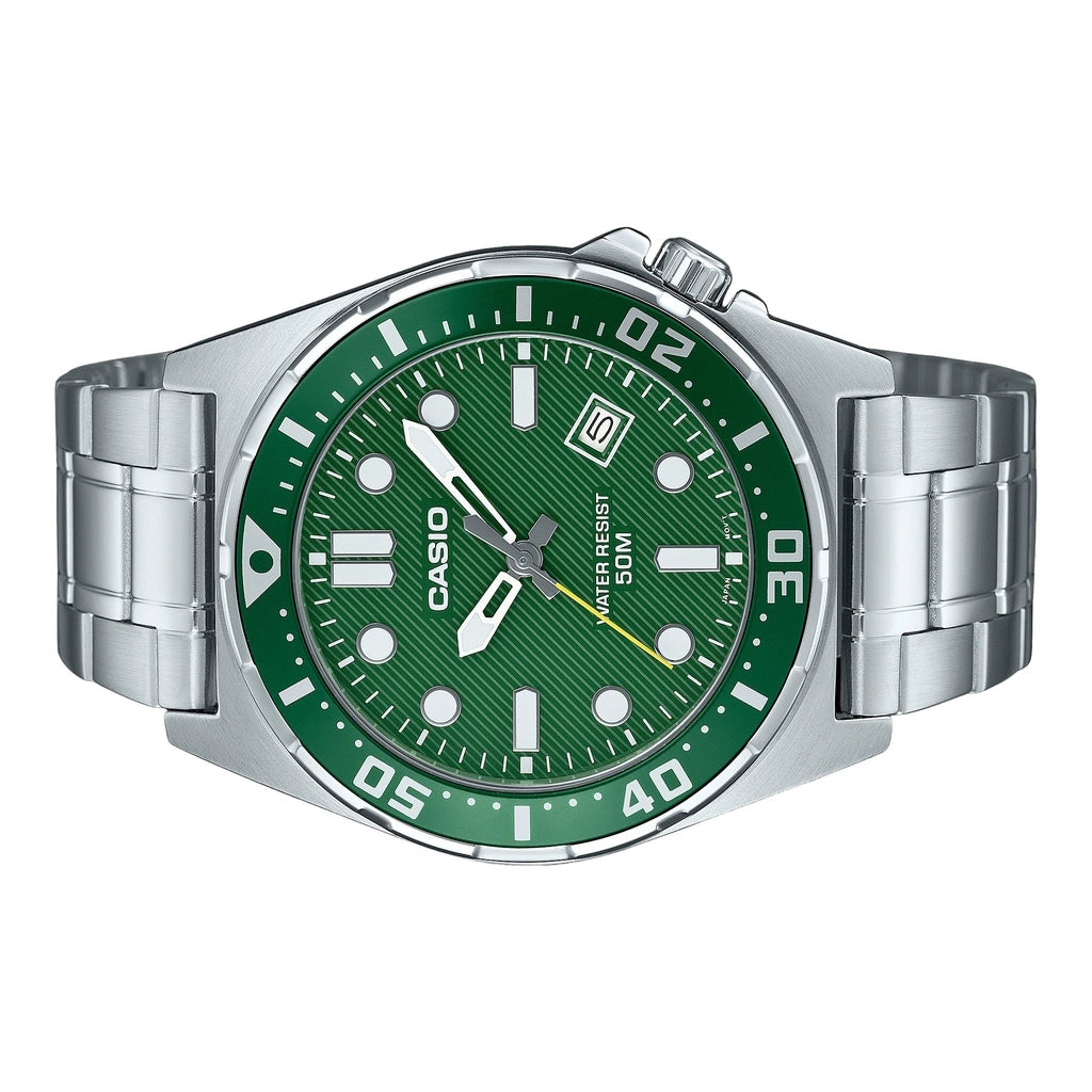 Reloj Casio MTD-135D-3AV Acero Inoxidable Esfera Verde Deportivo 100M