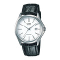 Reloj Casio MTP-1183E-7A Correa de Cuero Negro Esfera Blanca Clásico Elegante