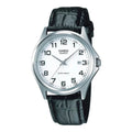 Reloj Casio MTP-1183E-7B Correa de Cuero Negro Esfera Blanca Clásico Elegante