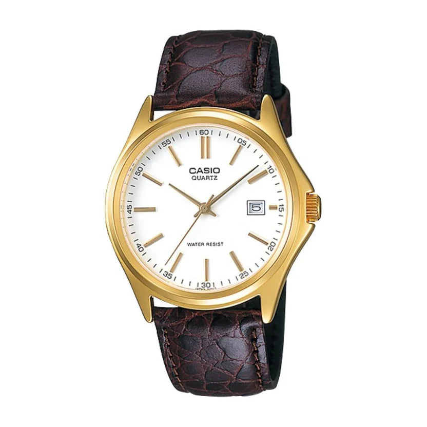 Reloj Casio MTP-1183Q-7A Correa de Cuero Negro Esfera Blanca Clásico Elegante