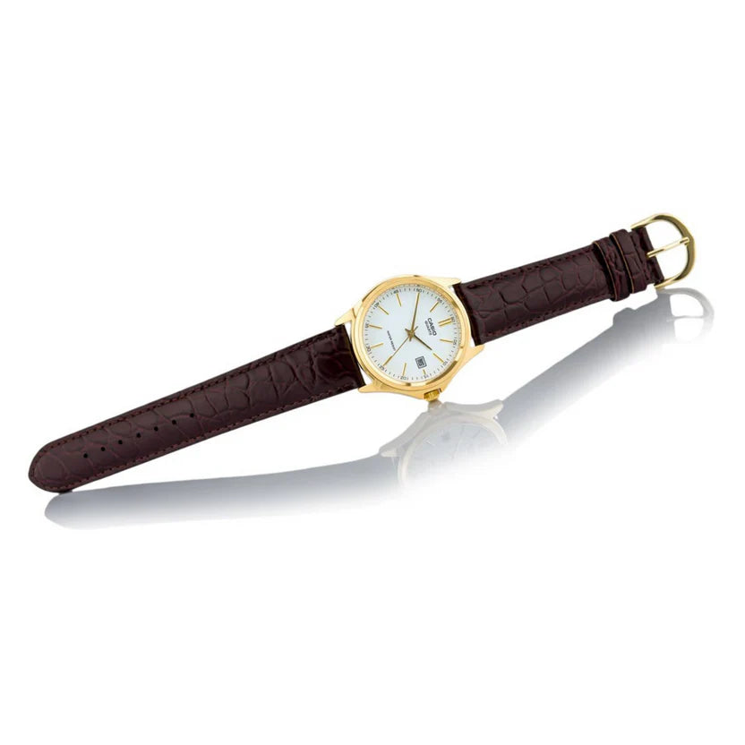 Reloj Casio MTP-1183Q-7A Correa de Cuero Negro Esfera Blanca Clásico Elegante
