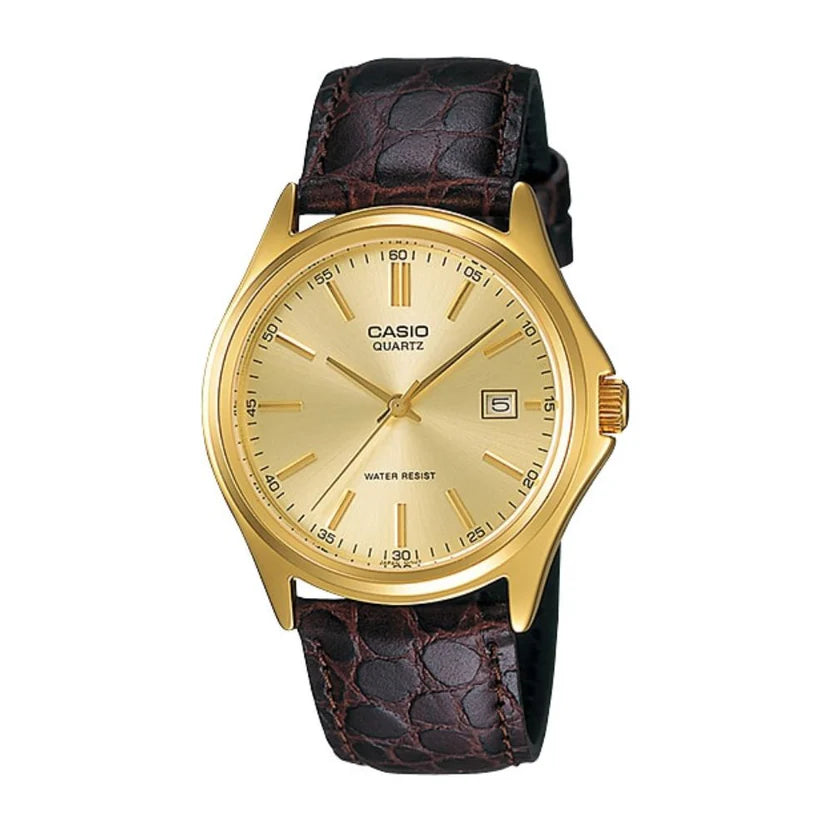 Reloj Casio MTP-1183Q-9A Correa de Cuero Marrón Esfera Dorada Clásico