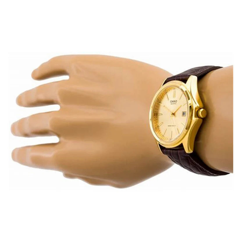 Reloj Casio MTP-1183Q-9A Correa de Cuero Marrón Esfera Dorada Clásico