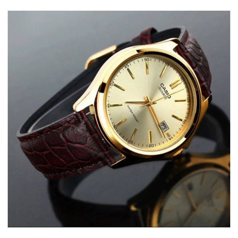 Reloj Casio MTP-1183Q-9A Correa de Cuero Marrón Esfera Dorada Clásico