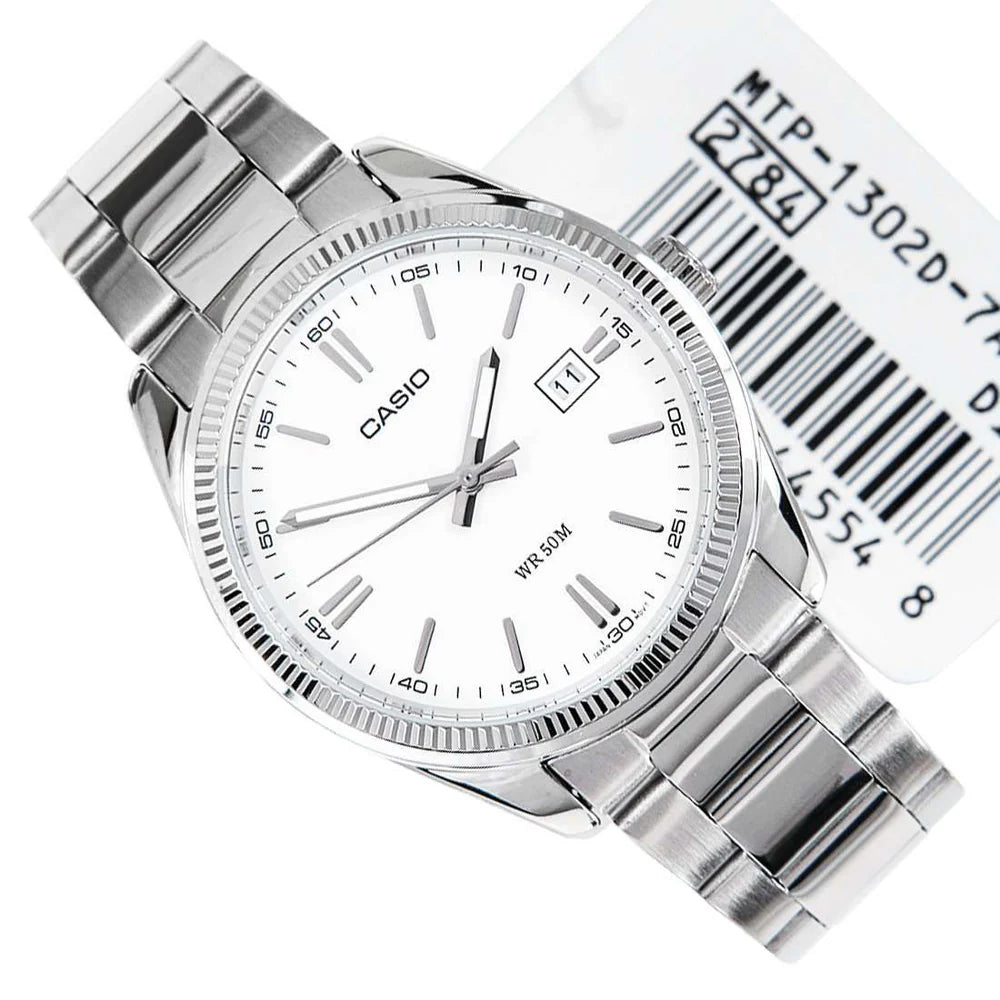 Reloj Casio MTP-1302D-7A1V Acero Inoxidable Blanco Fecha 50M