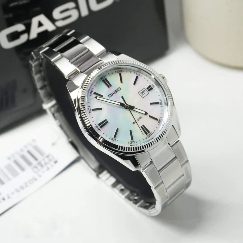 Reloj Casio MTP-1302DS-7AV Acero Inoxidable Esfera Blanco Plateado Sunburst 50M
