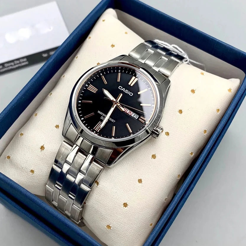 Reloj Casio MTP-1335D-1A2V Acero Inoxidable Esfera Negra Multifunción 50M