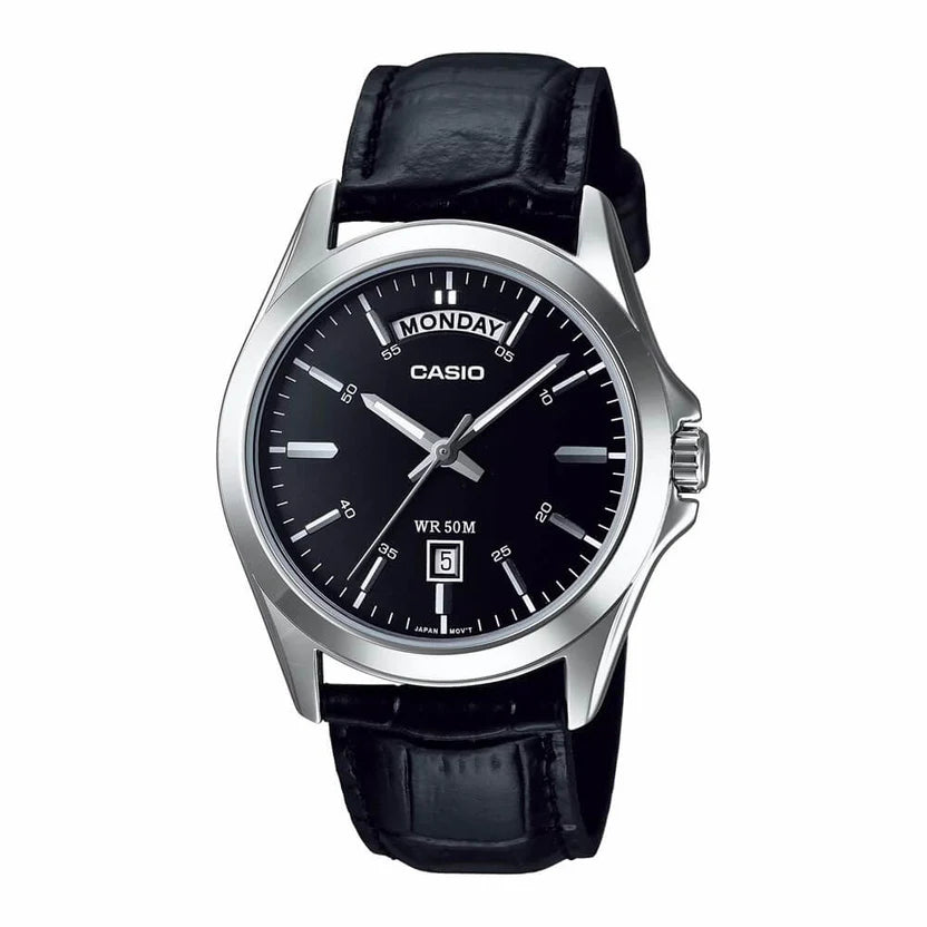 Reloj Casio MTP-1370L-1AVDF Cuero Negro Día y Fecha 50M