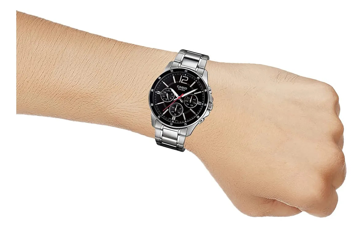 Reloj Casio MTP-1374D-1AV Acero Inoxidable Negro Día y Fecha