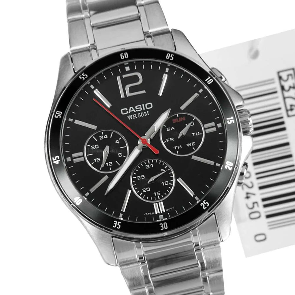 Reloj Casio MTP-1374D-1AV Acero Inoxidable Negro Día y Fecha