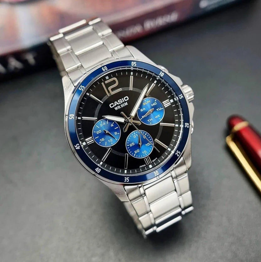 Reloj Casio MTP-1374D-2AV Acero Inoxidable Esfera Azul Multifunción 50M