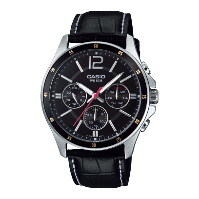 Reloj Casio MTP-1374L-1AV Correa de Cuero Negro Día y Fecha