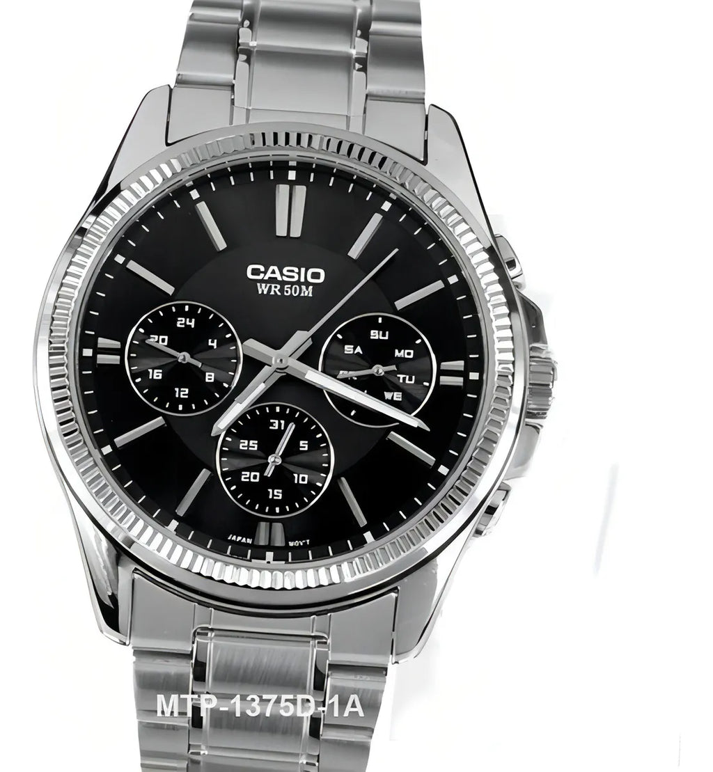 Reloj Casio MTP-1375D-1AV Acero Inoxidable Negro Día y Fecha