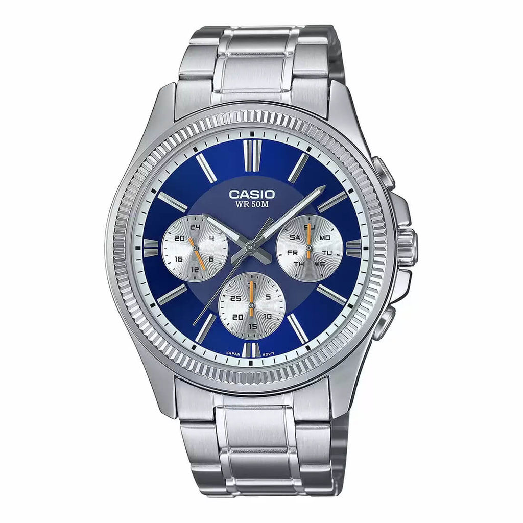 Reloj Casio MTP-1375D-2A1 Acero Inoxidable Esfera Azul Multifunción 50M
