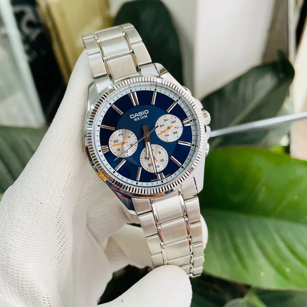 Reloj Casio MTP-1375D-2A1 Acero Inoxidable Esfera Azul Multifunción 50M