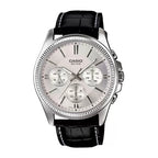 Reloj Casio MTP-1375L-7AV Correa de Cuero Negro Esfera Blanca Multifunción 50M