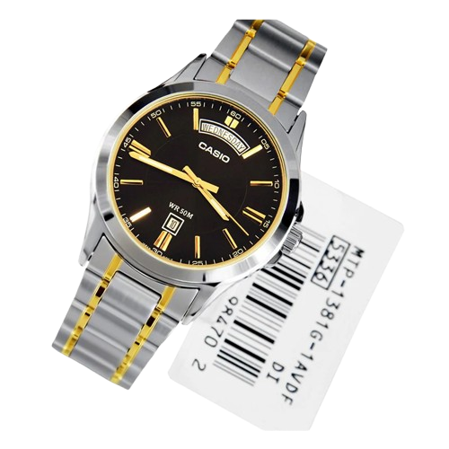 Reloj Casio MTP-1381G-1AV Dorado Acero Inoxidable Esfera Negra Multifunción 50M