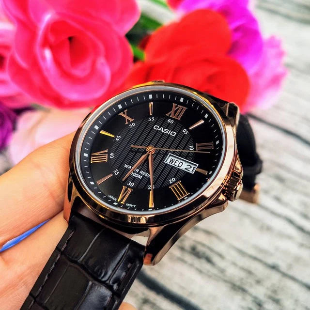Reloj Casio MTP-1384L-1AVDF Negro Cuero Marrón 100M