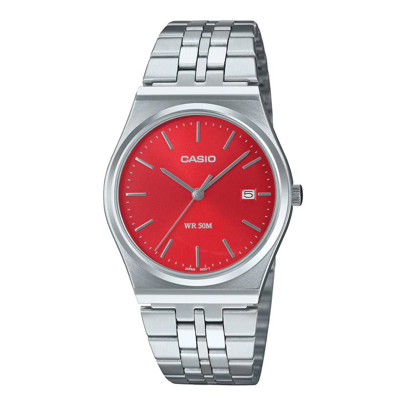 Reloj Casio MTP-B145D-4A2V Acero Inoxidable Esfera Roja 50M
