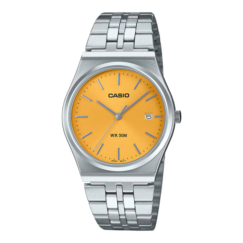 Reloj Casio MTP-B145D-9A Acero Inoxidable Esfera Amarilla Sunburst 50M