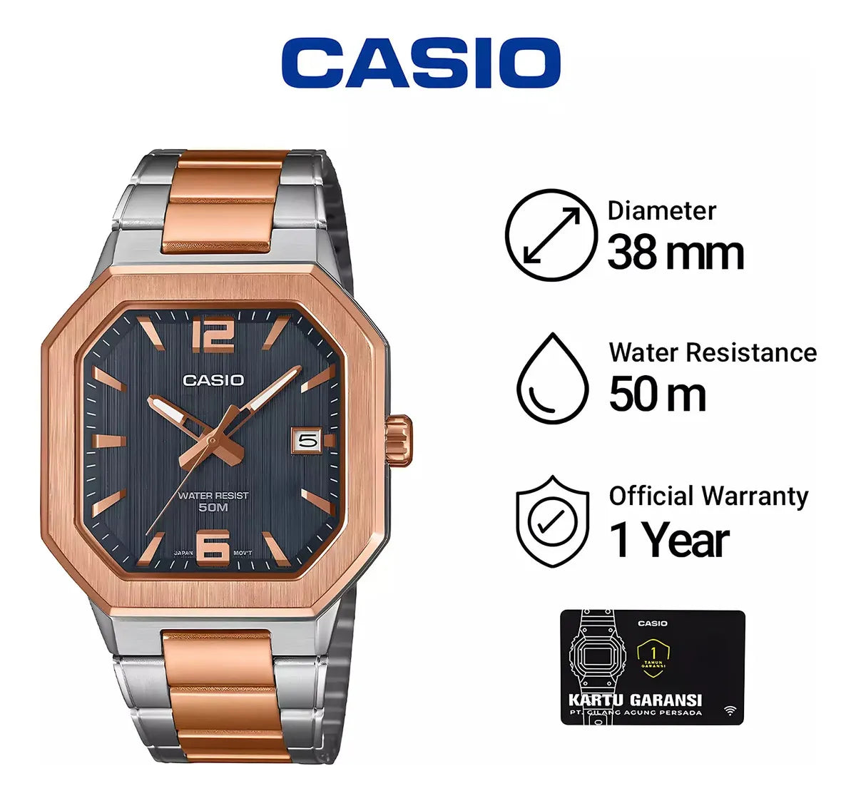 Reloj Casio MTP-B195RG-2AV Acero Inoxidable Bicolor Esfera Azul 50M