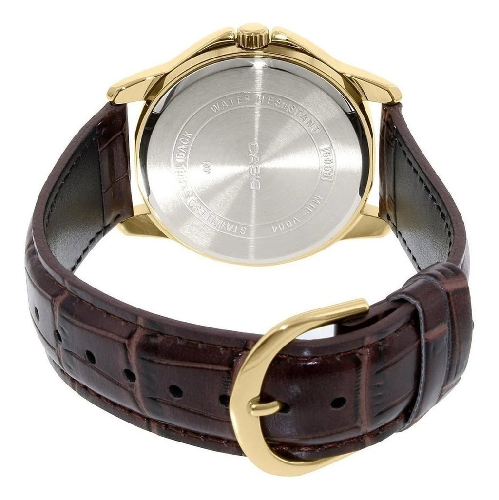 Reloj Casio MTP-V001GL-1B Dorado Correa de Cuero Café