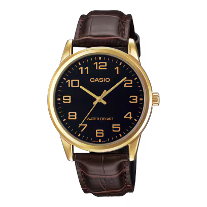 Reloj Casio MTP-V001GL-1B Dorado Correa de Cuero Café