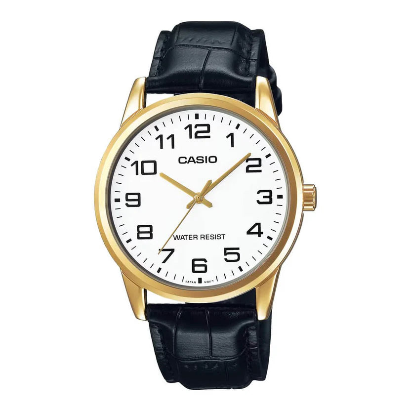 Reloj Casio MTP-V001GL-7BU Blanco Cuero Negro Dorado