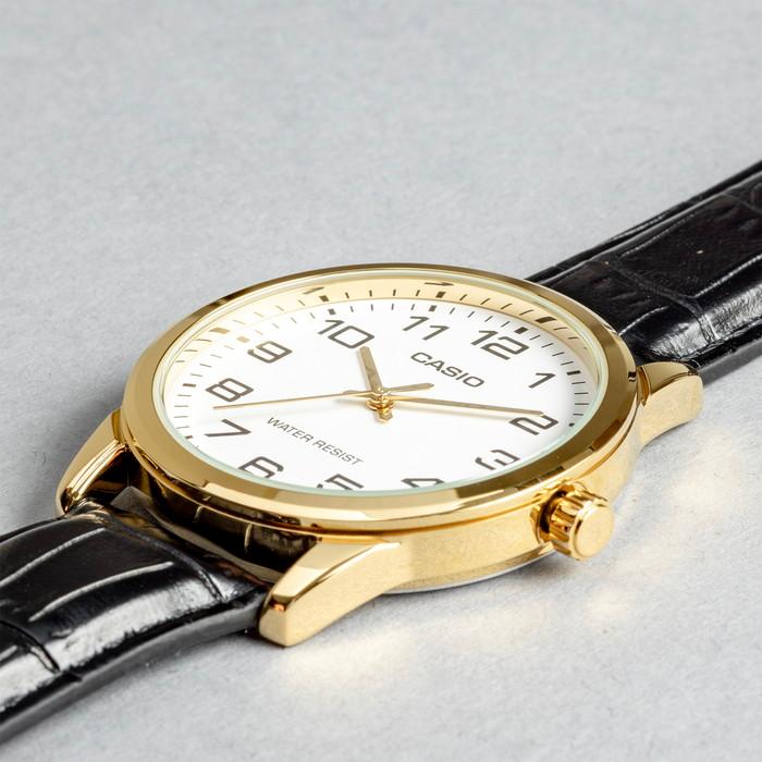Reloj Casio MTP-V001GL-7BU Blanco Cuero Negro Dorado