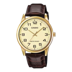 Reloj Casio MTP-V001GL-9B Dorado Correa de Cuero Café