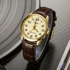 Reloj Casio MTP-V001GL-9B Dorado Correa de Cuero Café