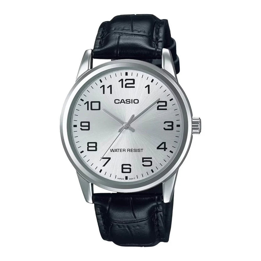 Reloj Casio MTP-V001L-7B Correa de Cuero Negro Esfera Blanca Clásico