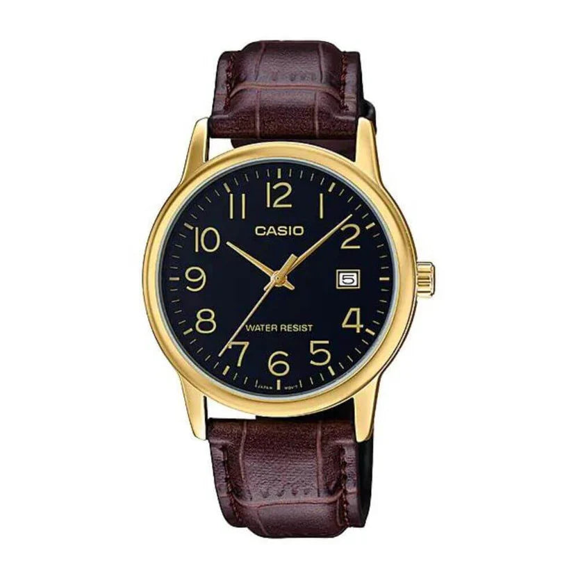 Reloj Casio MTP-V002GL-1B Correa de Cuero Marrón Caja Dorada