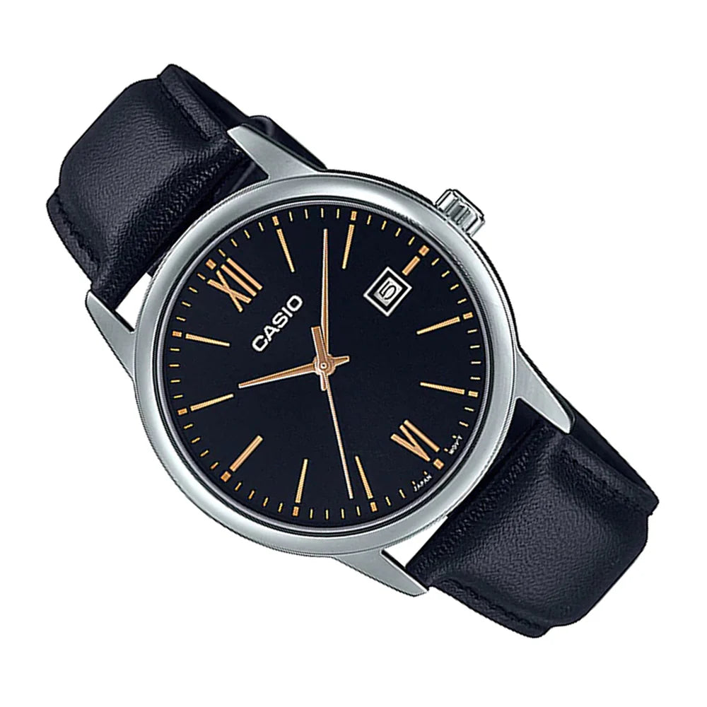 Reloj Casio MTP-V002L-1B3 Correa de Cuero Negro Fecha