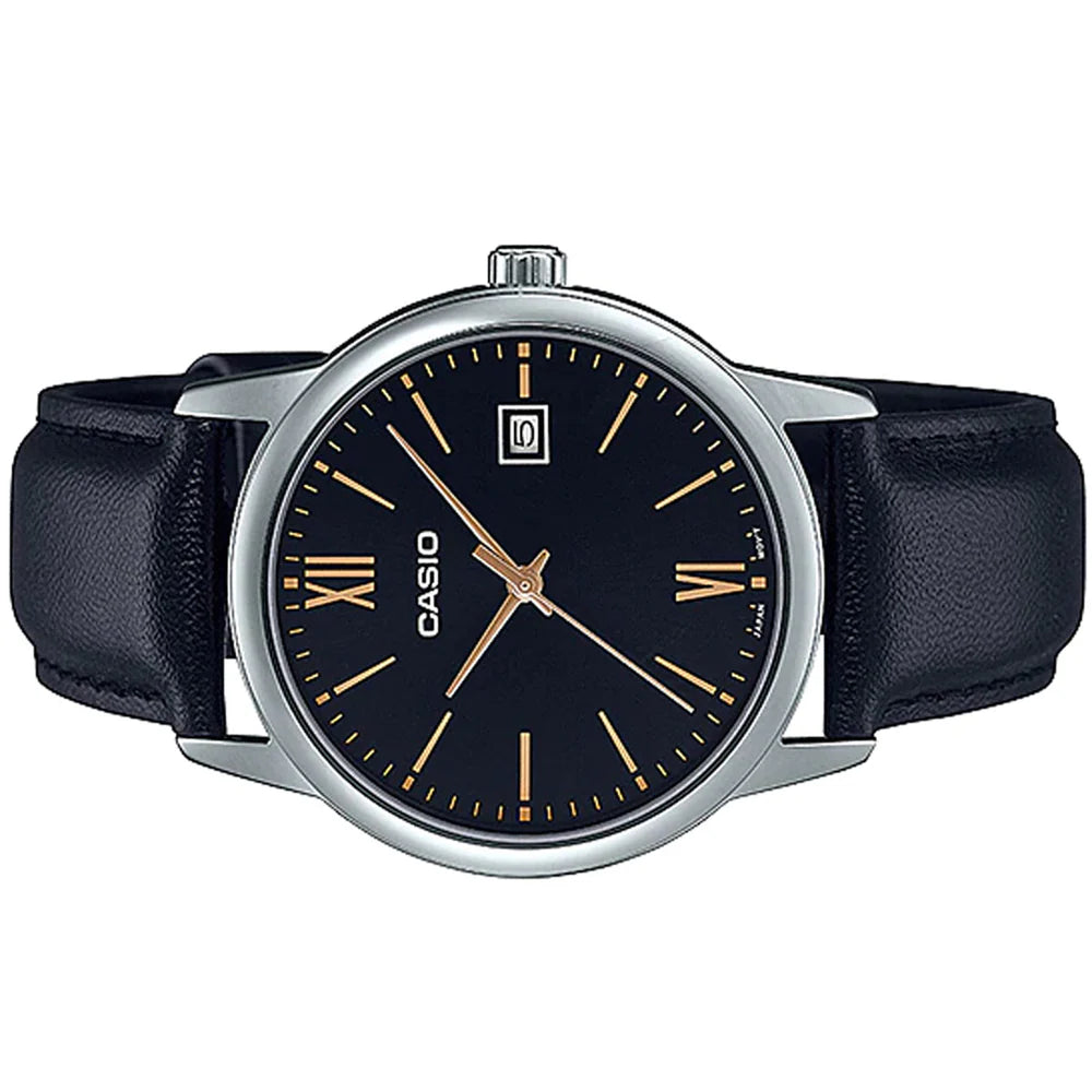 Reloj Casio MTP-V002L-1B3 Correa de Cuero Negro Fecha