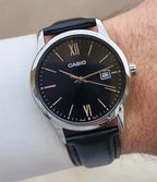 Reloj Casio MTP-V002L-1B3 Correa de Cuero Negro Fecha