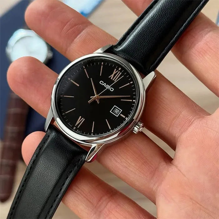 Reloj Casio MTP-V002L-1B3 Correa de Cuero Negro Fecha