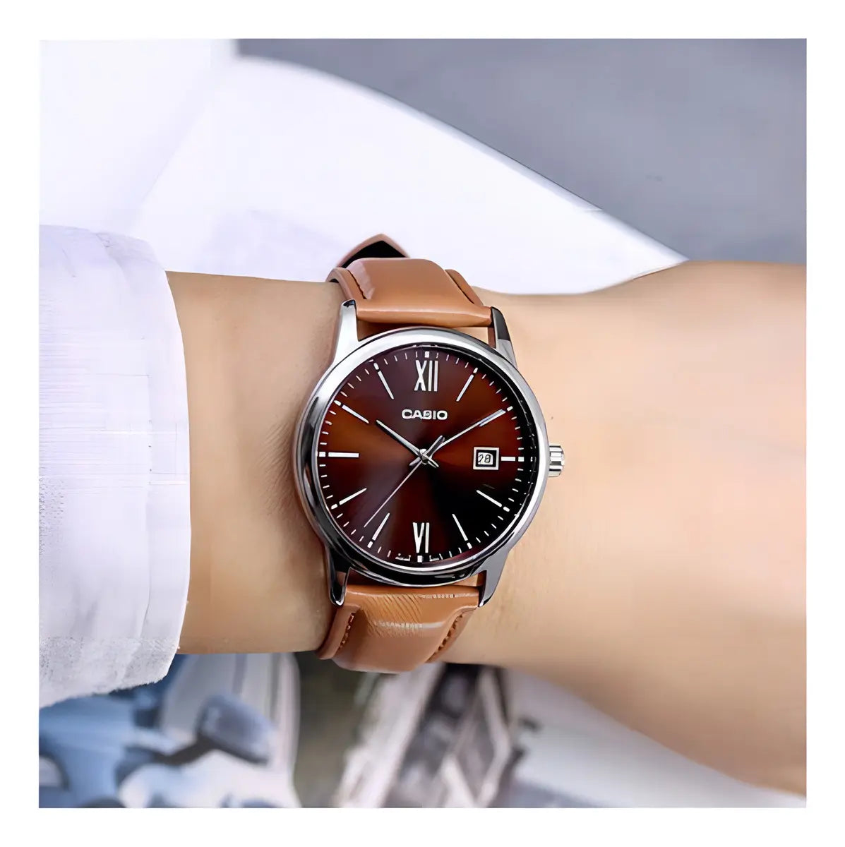 Reloj Casio MTP-V002L-5B3 Café Cuero Marrón Water Resistant