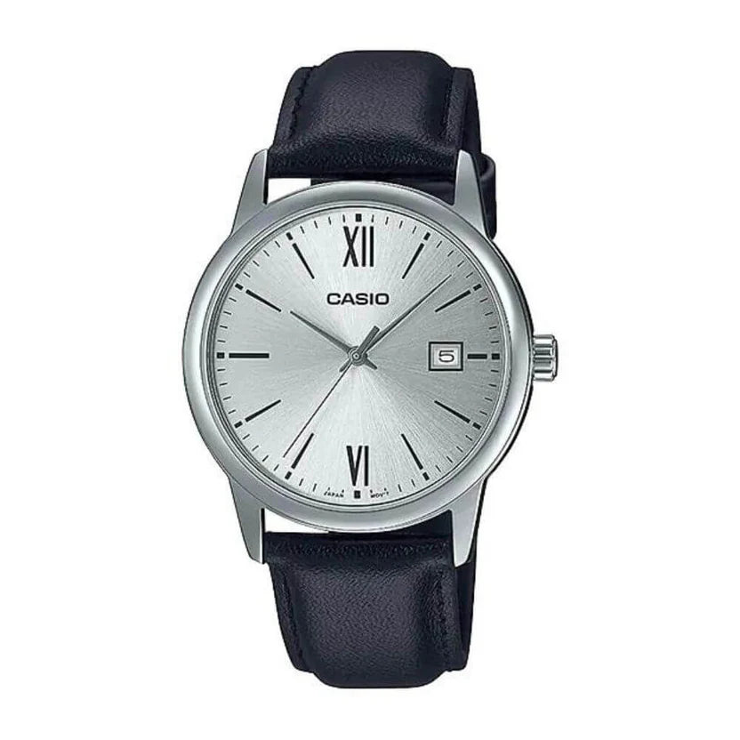 Reloj Casio MTP-V002L-7B3 Correa de Cuero Negro Esfera Blanca Clásico