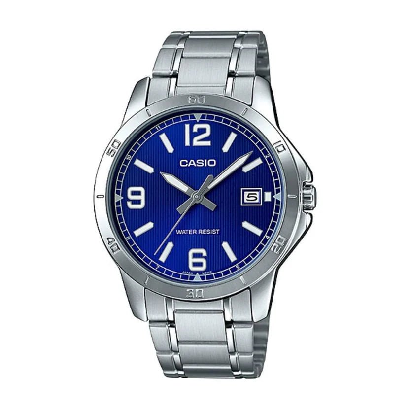 Reloj Casio MTP-V004D-2B Acero Inoxidable Esfera Azul Clásico Elegante