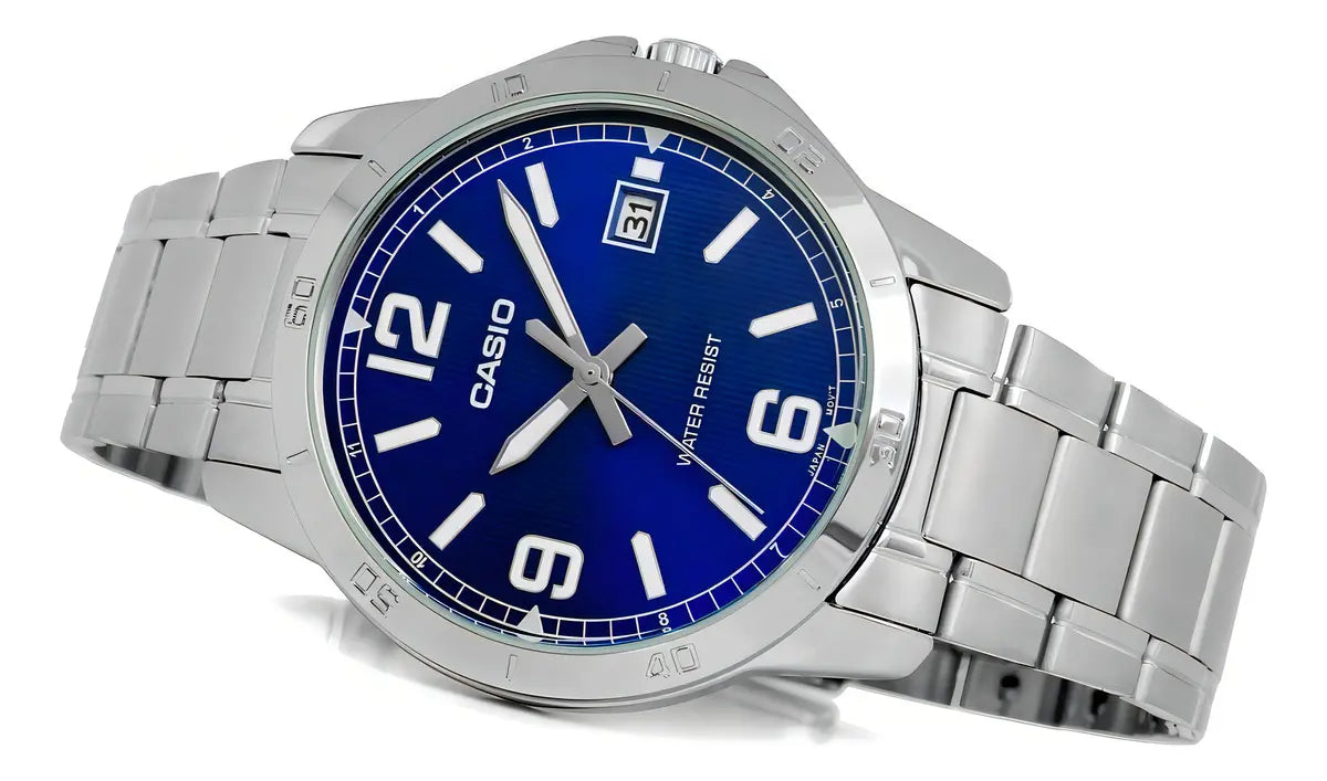 Reloj Casio MTP-V004D-2B Acero Inoxidable Esfera Azul Clásico Elegante